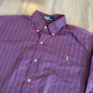 90s POLO Vintage Ralph Lauren Red and Blue Striped Casual Button Down Shirt